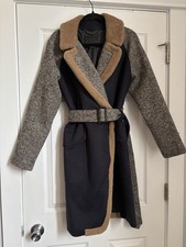 J. Crew Collection Rare Navy Wool Shearling Tweed Belted Robe Coat 6 picture