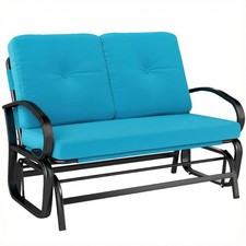 2-Person Outdoor Glider Bench with Cushions, Blue picture