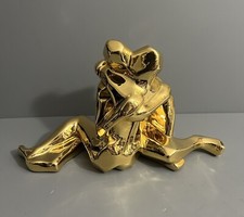 MCM Jaru Ceramic Cubist Seated Lovers Nude Figures Sculpture Embrace  24K Gold picture