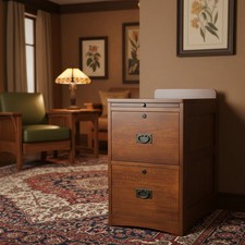 Mission Oak 2 Drawer File Cabinet w/ Writing Tray - Walnut picture