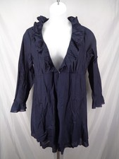 Dialogue Navy Blue Ruffle Cardigan Top Button Plus Size 1X New  picture