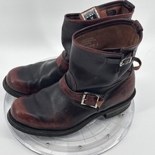 Vintage FRYE cherry Leather USA Made Engineer Harness Biker Moto Ankle Boots 9.5 picture