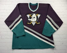 Vtg Mighty Ducks of Anaheim Jersey Mens LG Blank Teal Purple NHL Hockey 90s picture
