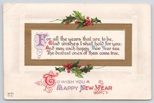 Postcard c1914 To Wish You a Happy New Year Greeting Holly Embossed picture