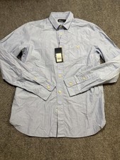 Fred Perry Shirt Mens Medium Blue Concealed Tipped Trim Long Sleeve Button Up picture