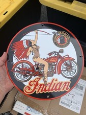 VINTAGE INDIAN MOTORCYCLE PORCELAIN GAS SERVICE STATION AD PUMP PLATE SIGN picture