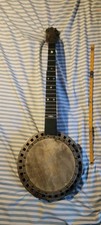 antique late 1800s/early 1900s 5 string closed back vneck early resonator banjo picture