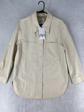 Zara Shirt Women's Small Off White Faux Leather Oversized Snap Button NEW $70 picture