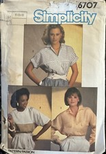 Vtg Simplicty Pattern 6707 Misses easy to sew Shirt with dolman sleeves sz 8, 10 picture