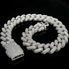 26mm Iced Out Miami Cuban Link Chain Necklace 20” Silver CZ Hip Hop Jewelry picture