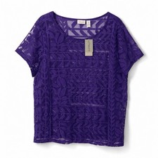 Chico's Fairlawn Foliage Top Women's 3 Purple Sheer Embroidered Short Slv NWT picture