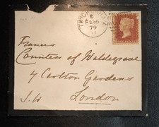 GB Queen Victoria Penny Red Cover Twickenham FE 6 1879 to London Postal History  picture