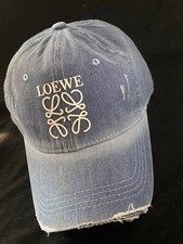 LOEWE Blue Washed Denim Baseball Cap White Embroidered Anagram Logo picture