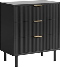 3 Drawer Fluted Wood Dresser Metal Legs Modern Storage Chest Bedroom Organizer picture