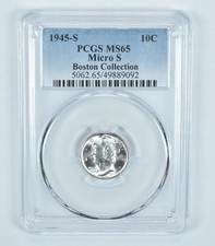 1945-S Mercury Dime Micro S Boston Collection MS65 PCGS Blue Label picture