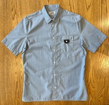 Hermes Mens Shirt Leather Detail Blue Gray Pinstripe 40 Short Sleeve picture