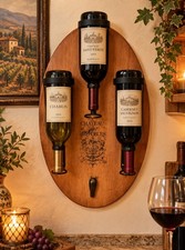 Rustic Bar-Kitchen Decor Wall-Mounted Hanging Wine Barrel Plaque Rack & Hook VTG picture