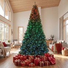 HOMCOM 9ft Christmas Tree with RGB Dynamic LED, Remote, Hinged Xmas Tree picture