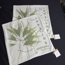 NOS Pottery Barn Botanical Fern Palms Embroidered  20” Pillow Cover Set Of 2 picture