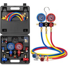 HVAC AC 3‑Way Manifold Gauge Set w/ 5ft Hoses R1234yf R404a R134a Refrigeration picture