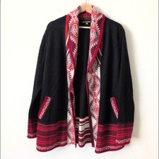 Caamaño 100% Alpaca Wool Cardigan Sweater Womens XL Black Red Southwestern Peru picture