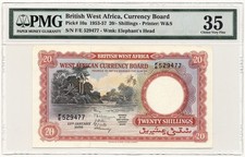 BRITISH WEST AFRICA banknote 10 Shillings 1956 PMG grade VF 35 Choice Very Fine picture