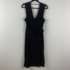 Reiss Jayla Midi Dress Size 8 Black Sleeveless V Neck A-Line Stretch picture