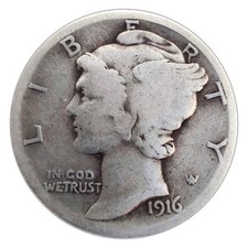 1916-P Mercury Dime G Good 90% Silver picture