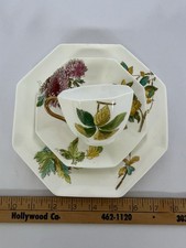 Antique 19th C. Wedgwood Octagonal Tea Trio Cup Saucer Plate Botanical Gilt RARE picture