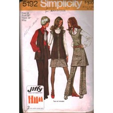 Vintage Simplicity 5192 Jiffy Sewing Pattern 70s Vest Tunic Pants Size 14 B 36 picture