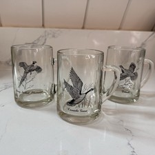 Vintage Federal Glass Mugs Sportsman & Wild Game Bird Series Set of 3 Pheasant.. picture