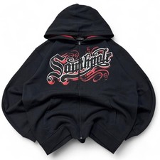 Southpole Zip Up Hoodie XXL Black Red Plaid Lined Grail Y2K Embroidery picture