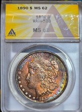 1890 Morgan Silver Dollar ANACS MS62 Rainbow Toned Coin VAM 15B Toner $1 UNC BU picture
