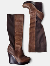 Seychelles Women's Brown Leather Colorblock Knee High Wedge Boots 6 B Stretch picture