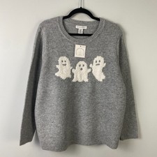 Cupcakes & Cashmere Ghost Sweater Size 1X Pullover Light Gray Halloween picture