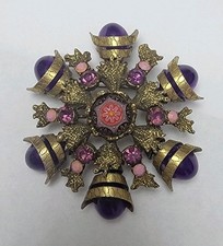 RARE 1960s DeLizza & Elster Juliana Moroccan Mateix Brooch Purple, Book Piece picture