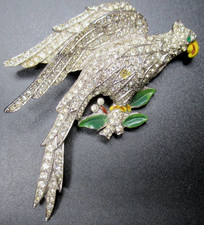 CORO Sparkling Ice Rhinestone Enamel Bird Early Vintage Pin Brooch picture