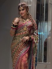 Bollywood Designer Saree Traditional Mirror Work Wedding Party Wear Sari Blouse picture