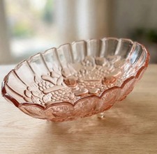 VTG Indiana Glass Pink Garland Footed Centerpiece Bowl 12in picture