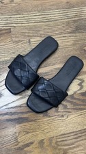 CUSHIONAIRE Women's Memory Foam Woven Strap Slide Sandals Black size 6.5 picture