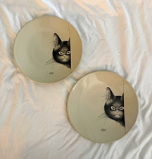 vtg 1998 a. dubout french “sweet eyes” cat plate set of 2 picture