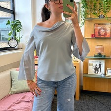 Adrianna Papell Light Blue Cowl Neck Blouse UK 8 Y2K Beaded Split Sleeve picture