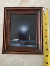 Vintage 1987 Authentic Soviet Miniature Oil Painting Signed Arbat 87 Moody Moon picture