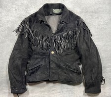 Vintage Ralph Lauren Country Women's Black Suede Fringe Western Jacket Size S picture
