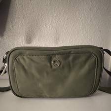 Lululemon Green Double Zip Crossbody Bag Adjustable Strap Inner Pockets picture