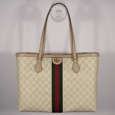 * Gucci GG Supreme Monogram Dollar Calfskin Web Medium Ophidia Tote Beige picture