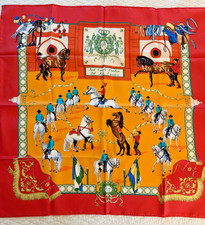 HERMES Scarf Carre90 Red Silk Real Escuela Andaluza del Arte Excellent condition picture