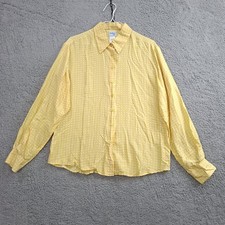 Vtg Bedford Fair Shirt Womens M Silk Butter Yellow Gingham Button Up Blouse Top picture