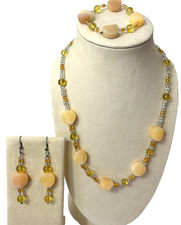 3 Pc Artisan Gemstone Jewelry Set Yellow Stone Necklace Bracelet Earrings Boho picture