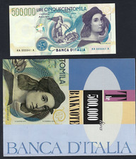 500000 LIRE RAFFAELLO SANZIO 1997 P-118 FDS UNC WITH BANK OF ITALY SHEET picture